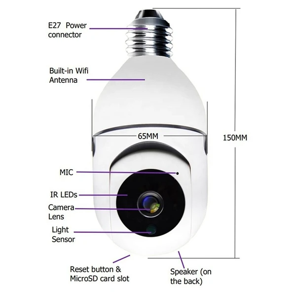 GA C11 1080P 2MP 2.4G Tek Frekanslı İki Yönlü Sesli İnterkom Ampul Kamera Beyaz - 3
