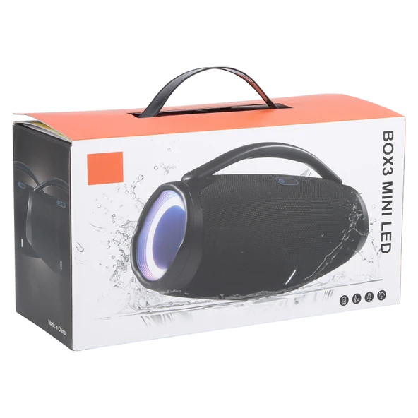 BOX3 Mini LED Su Sıçramasına Dayanıklı Taşınabilir Bluetooth Stereo Hoparlör Dahili Mikrofon Siyah - 6