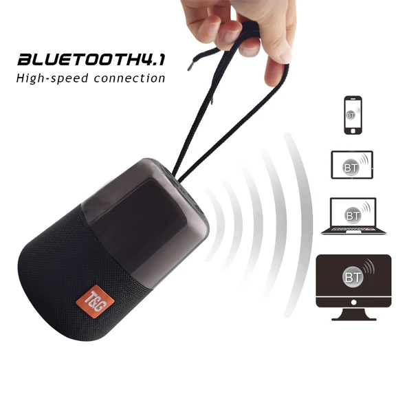 T G TG168 Taşınabilir Kablosuz Bluetooth V50 Stereo Hoparlör Kulp Dahili Mikrofon LED Işıklı TF Kart USB AUX FM Cyan - 9