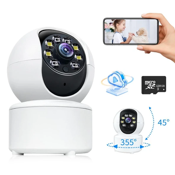 A10 Mini 360 Derece PTZ WiFi Güvenlik Kamerası Beyaz Gece Görüşlü Akıllı Ev IP Kamera Bebek Monitörü - 5