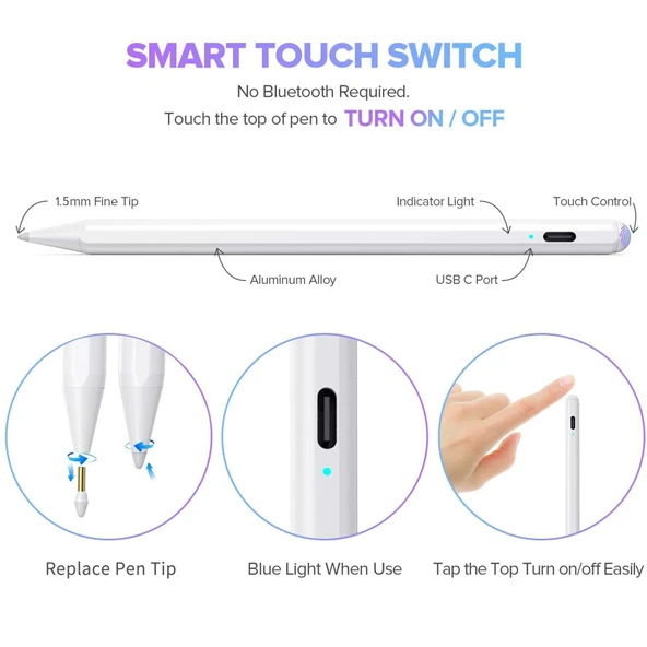 iPad için YP0016 Manyetik Kapasitif Stylus Kalem Siyah - 4