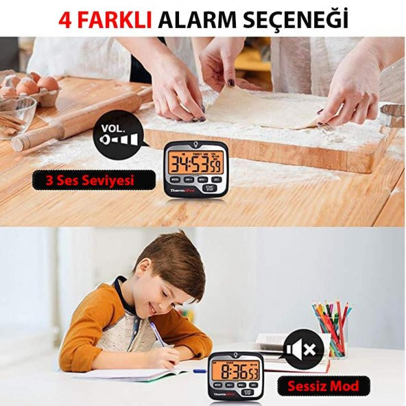 Thermopro Tm01 Mutfak,Spor, Ders Alarmlı Işıklı Kronometre, Geri Sayım Sayacı Ve Dijital Saat - 3