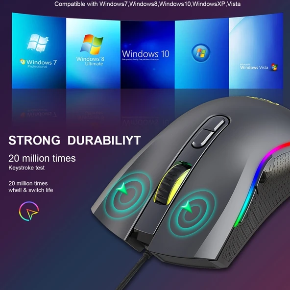HXSJ A869 RGB Type-C Kablolu Oyuncu Mouse 7200 DPI 6 Mod Ayarlanabilir 7 Tuş - 10