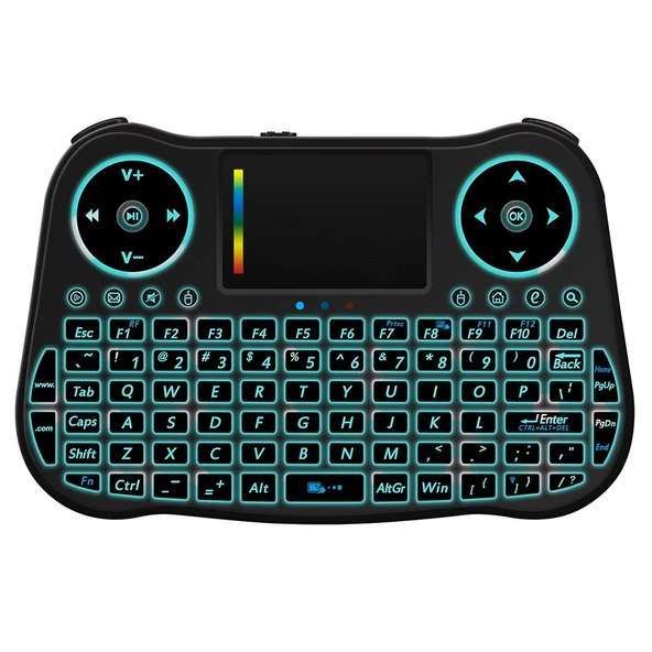 MT08 2.4GHz Mini Kablosuz Hava Mouse QWERTY Klavye Renkli Arka Işık Dokunmatik Yüzey Multimedya Kontrol Siyah - 2