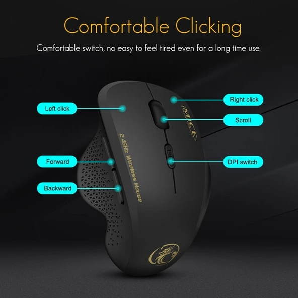 iMICE G6 Kablosuz Kırmızı Ofis ve Oyun Mouse 6 Tuşlu 2.4G - 5