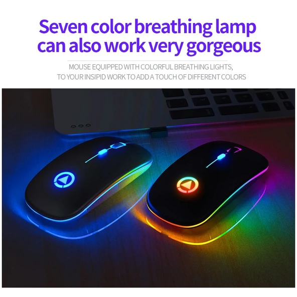 YINDIAO A2 Kablosuz Sessiz Mouse Beyaz 2.4GHz 1600DPI Ayarlanabilir RGB Işıklı Şarjlı - 3