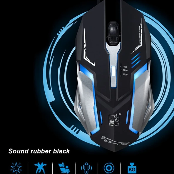 Chasing Leopard K1 USB Kablolu Optik Oyuncu Mouse 1600 DPI Ayarlanabilir 3 Hızlı LED Işıklı Sessiz Siyah 1.3m Kablo - 8