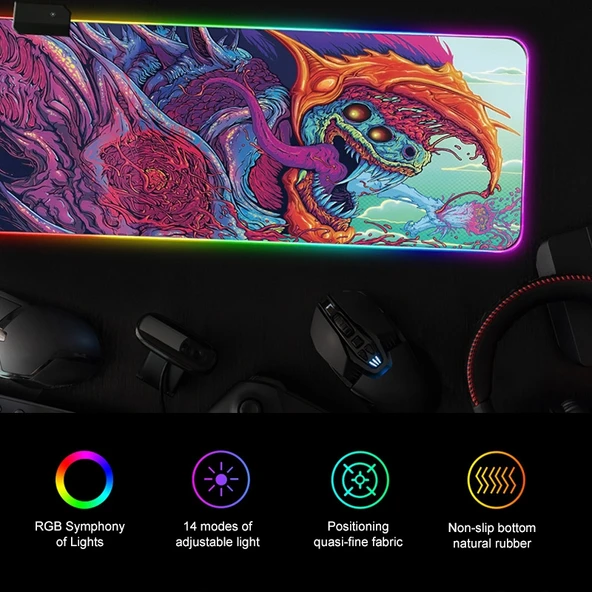 Bilgisayar Canavarı Desenli Aydınlatmalı Mouse Pad 90x30x04 cm - 9