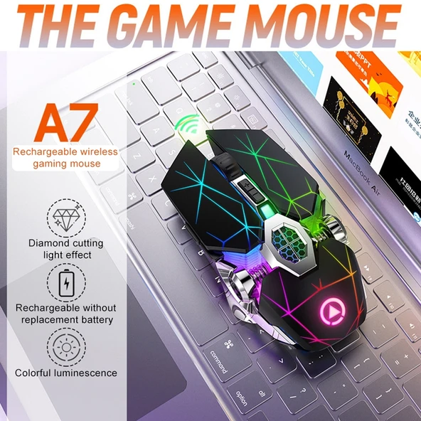 YINDIAO A7 Kablosuz Sessiz Oyuncu Mouse Beyaz 1600 DPI 7 Tuşlu RGB Işıklı Şarjlı - 12