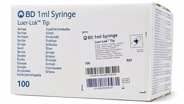 BD Luer Lock 1 mL Steril Enjektör - 0,1 mL Hassasiyet - 100'lü Kutu - 5