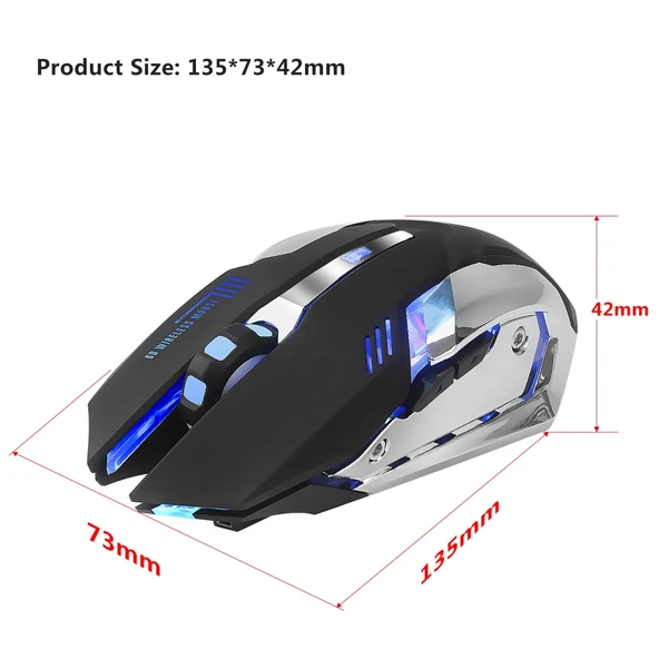 HXSJ M10 Kablosuz 2.4GHz 6 Tuşlu USB Şarjlı Renkli Işıklı Ergonomik 2400DPI Optik Oyun Mouse - 4