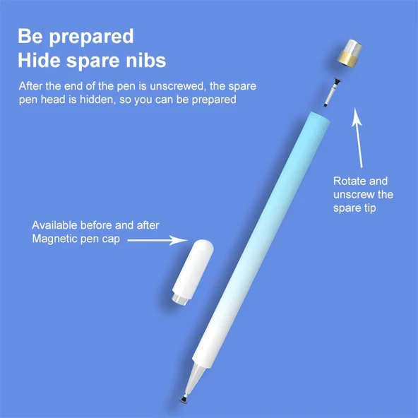 Evrensel Pembe Nano Disk Uçlu Kapasitif Stylus Kalem Manyetik Kapaklı Yedek Uçlu - 3