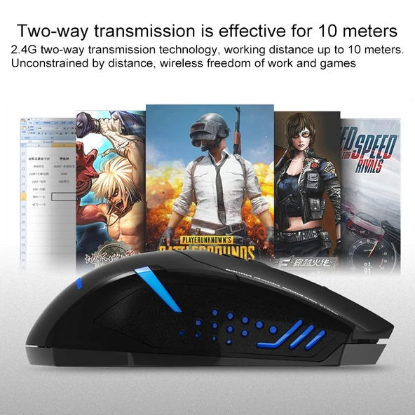 ET X08 Kırmızı 7 Tuşlu 2400 DPI 2.4G Kablosuz Sessiz Oyun Mouse USB Alıcılı Renkli Işıklı - 8