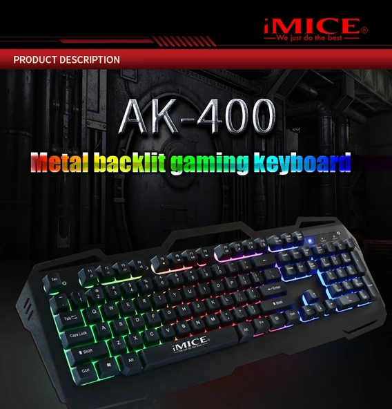 iMICE AK400 USB Kablolu 104 Tuşlu Renkli Arkadan Aydınlatmalı Oyun Klavyesi Siyah - 3