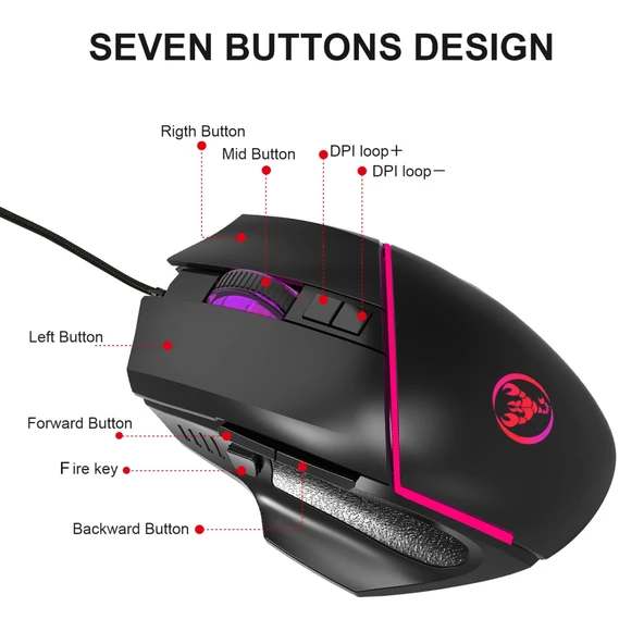 HXSJ V100 A876 Kablolu Tek El Oyun Klavye ve Mouse Seti - 5