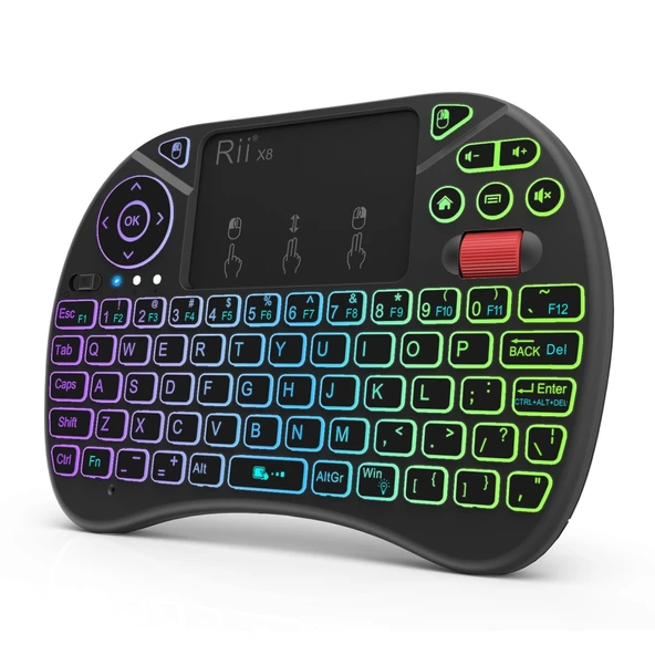 Rii X8 RT716 2.4GHz Kablosuz Mini QWERTY 71 Tuşlu Klavye 2.5 inç Dokunmatik Yüzeyli Arkadan Aydınlatmalı Siyah - 2