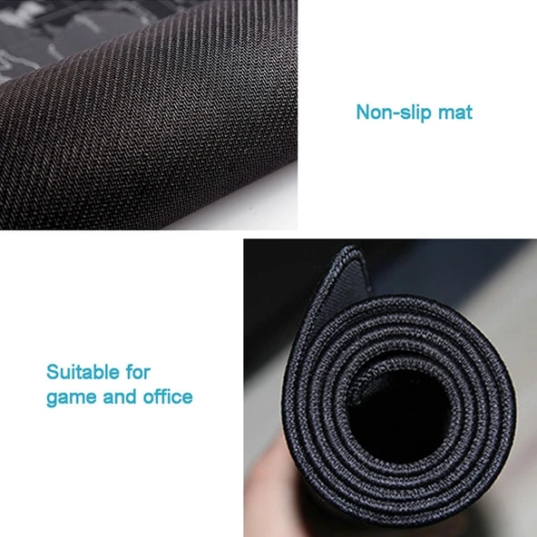 Dünya Haritası Desenli Büyük Kaymaz Kauçuk Yumuşak Kumaş Oyun Mouse Pad Klavye Matı 60x30cm - 5