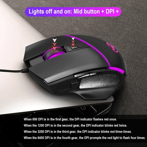 HXSJ V100 A876 Kablolu Tek El Oyun Klavye ve Mouse Seti - 7