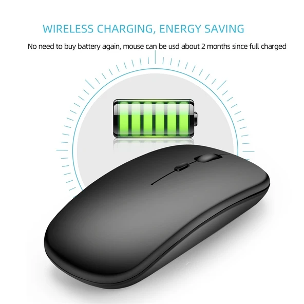 HXSJ M90 İnce Sessiz Şarjlı Çift Modlu Kablosuz Bluetooth Notebook PC Mouse Gri - 5