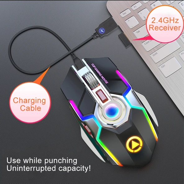 YINDIAO A5 Kablosuz Sessiz Gaming Mouse Gri 2.4GHz 1600DPI Ayarlanabilir RGB Işık - 7