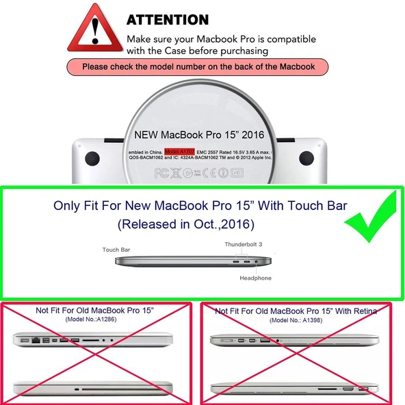 ENKAY Hat-Prince 2'si 1 Arada Mat Sert Plastik Kılıf ve ABD Versiyonu İnce TPU Klavye Koruyucu MacBook Pro 15.4 inç Touchbar Siyah - 10