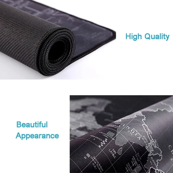 Dünya Haritası Desenli Büyük Kaymaz Kauçuk Kumaş Oyun Mouse Pad Klavye Matı 70x30cm - 4