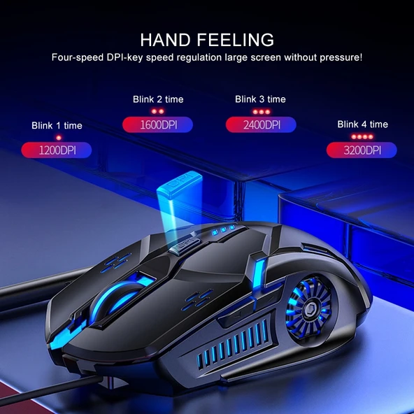 YINDIAO G5 Kablolu Gaming Mouse Siyah 3200 DPI 4 Mod 6 Tuş RGB Işık - 4