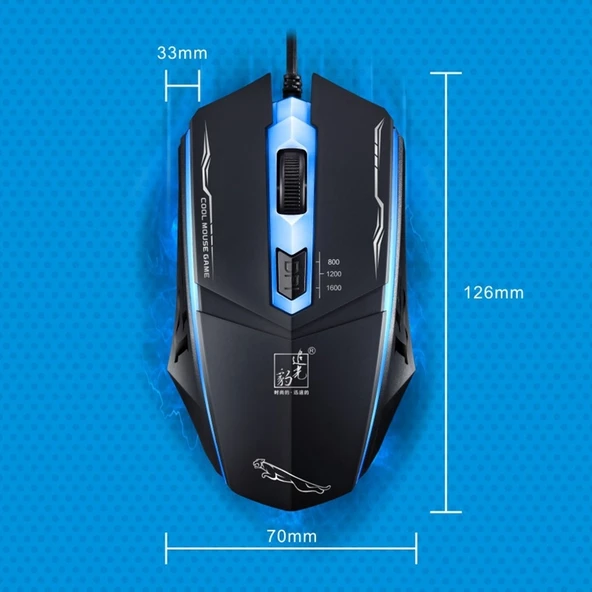 Chasing Leopard 199 Kablolu Optik Gaming Mouse Siyah 1600 DPI Ayarlanabilir Hız LED Işıklı 1.3 Metre Kablo - 6