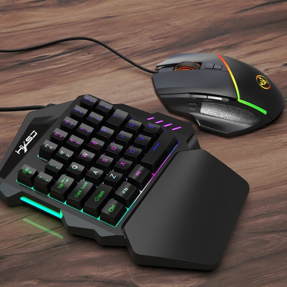 HXSJ V100 A876 Kablolu Tek El Oyun Klavye ve Mouse Seti - 11