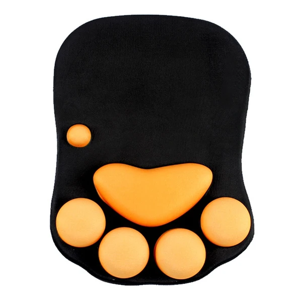 Montian Kedi Pençesi Şekilli Yavaş Yumuşak Bilek Destekli Kaymaz Silikon Mouse Pad Siyah - 2