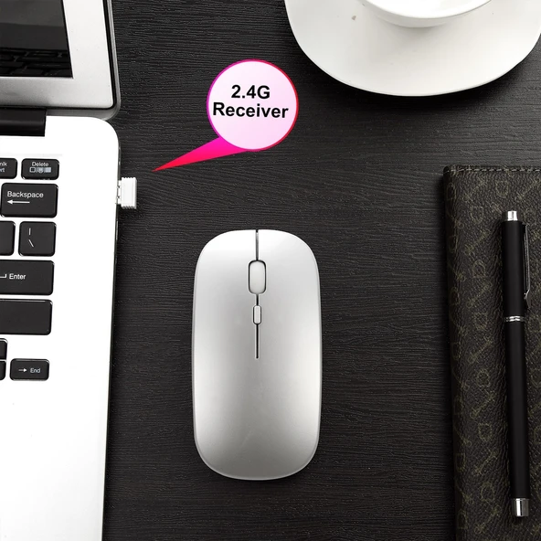 HXSJ M90 İnce Sessiz Şarjlı Çift Modlu Kablosuz Bluetooth Notebook PC Mouse Gri - 11