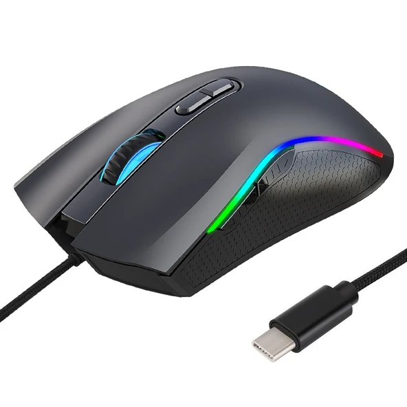 HXSJ A869 RGB Type-C Kablolu Oyuncu Mouse 7200 DPI 6 Mod Ayarlanabilir 7 Tuş