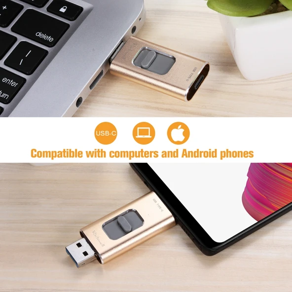 Richwell 3 in 1 128GB Metal USB Flash Bellek Type-C 8 Pin USB 30 OTG Fonksiyonlu Gri - 10