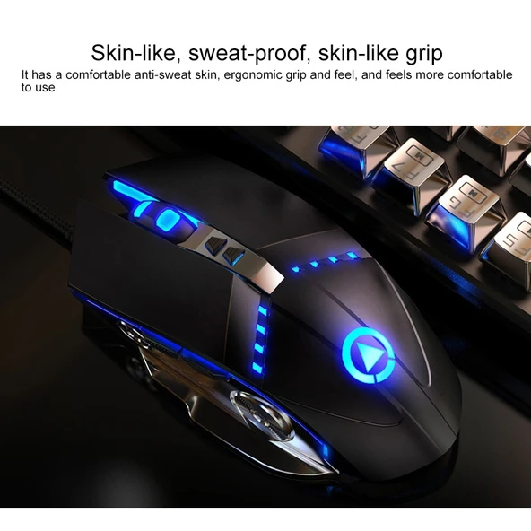 YINDIAO K002 USB Kablolu Mekanik Hisli RGB Işıklı Klavye Optik Mouse ve Kulaklık Seti Beyaz - 6