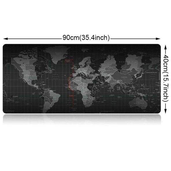 Dünya Haritası Desenli Büyük Kaymaz Kauçuk Yumuşak Kumaş Oyun Mouse Pad Klavye Matı 90x40cm - 3