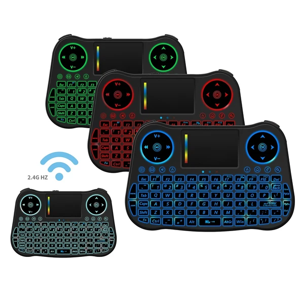 MT08 2.4GHz Mini Kablosuz Hava Mouse QWERTY Klavye Renkli Arka Işık Dokunmatik Yüzey Multimedya Kontrol Siyah - 9