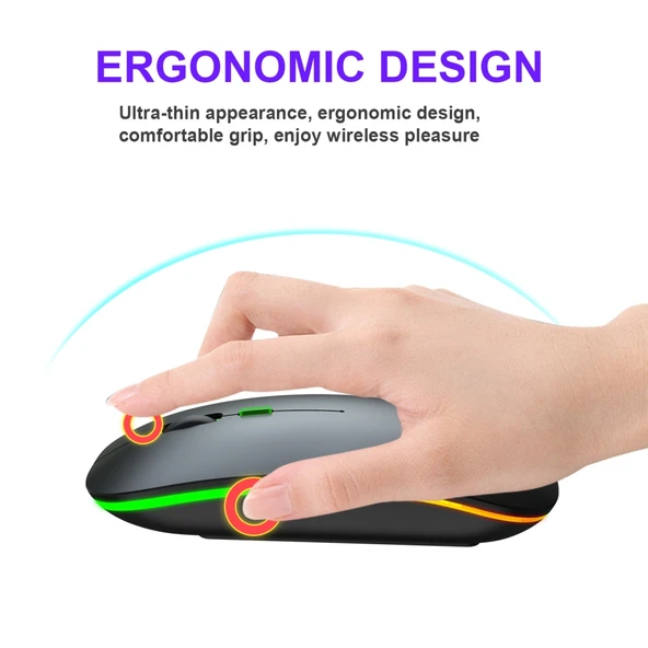 HXSJ M40 4 Tuşlu 2.4G Renkli Kablosuz Sessiz Mouse Siyah - 11
