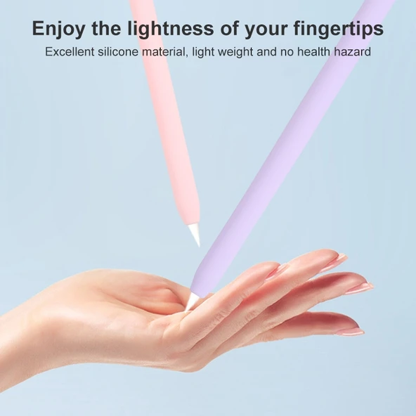 Apple Pencil 1 Uyumlu Mor Silikon Koruyucu Kılıf 4 in 1 Karikatür Hayvan Desenli - 5