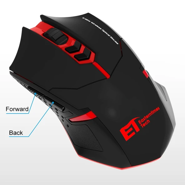 ET X08 Kırmızı 7 Tuşlu 2400 DPI 2.4G Kablosuz Sessiz Oyun Mouse USB Alıcılı Renkli Işıklı - 3