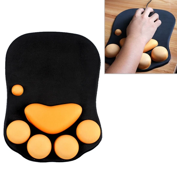 Montian Kedi Pençesi Şekilli Yavaş Yumuşak Bilek Destekli Kaymaz Silikon Mouse Pad Siyah