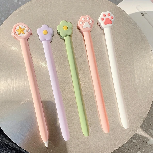 Sevimli Karikatür Silikon Koruyucu Kılıf Apple Pencil 1 Beyaz - 5