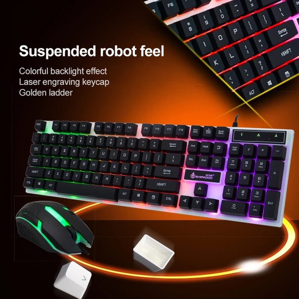 SHIPADOO D280 Kablolu RGB Aydınlatmalı Mekanik Hisli Askılı Klavye ve 3D Soğutucu Siyah Mouse Seti - 2