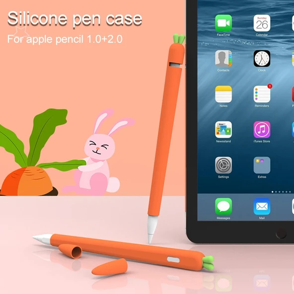 Apple Pencil 1 Havuç Şekilli Silikon Koruyucu Kılıf Kırmızı - 6