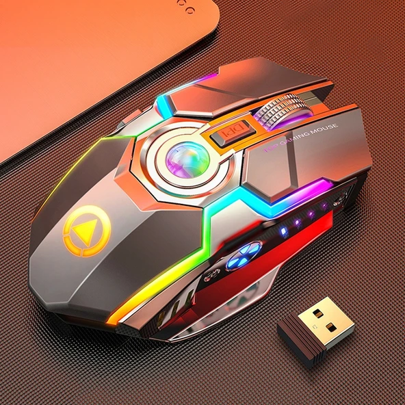 YINDIAO A5 Kablosuz Sessiz Gaming Mouse Gri 2.4GHz 1600DPI Ayarlanabilir RGB Işık