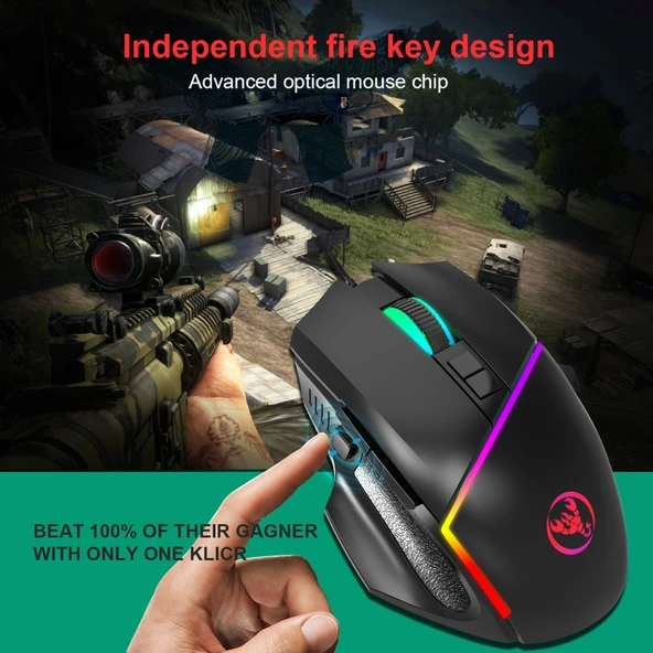 HXSJ V100 A876 Kablolu Tek El Oyun Klavye ve Mouse Seti - 8