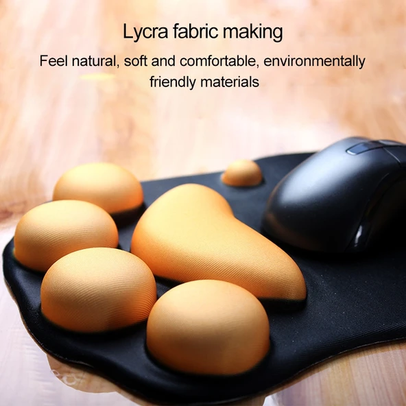 Montian Kedi Pençesi Şekilli Yavaş Yumuşak Bilek Destekli Kaymaz Silikon Mouse Pad Siyah - 4