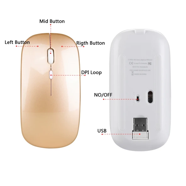 HXSJ M80 Kablosuz Optik Sessiz Mouse 2.4GHz 1600DPI Ayarlanabilir Hız Gri - 6