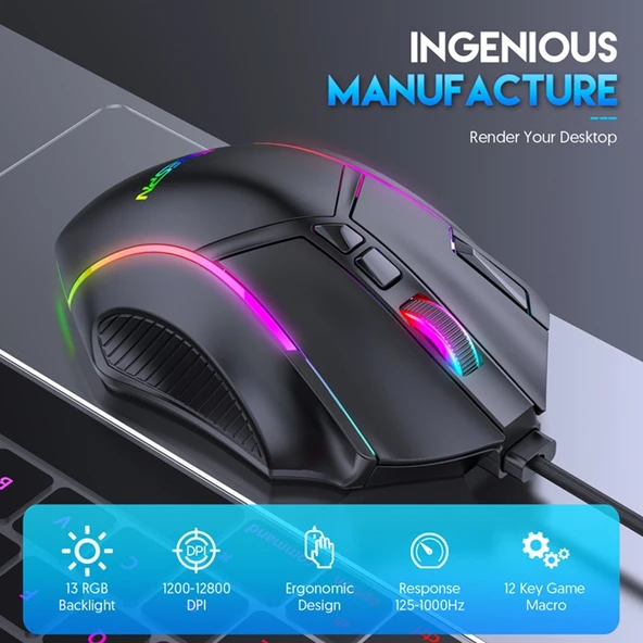 MKESPN X15 Kablolu RGB Aydınlatmalı 12800 DPI 12 Tuşlu Makro Oyuncu Mouse - 2