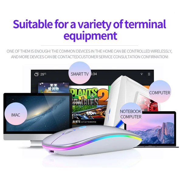 YINDIAO A2 Kablosuz Sessiz Mouse Beyaz 2.4GHz 1600DPI Ayarlanabilir RGB Işıklı Şarjlı - 9