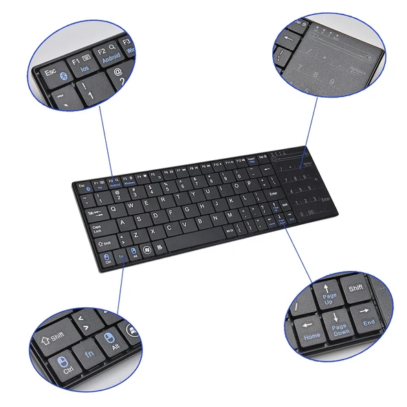 K07 ABS Kablosuz Şarjlı Bluetooth Dokunmatik Klavye Siyah - 5